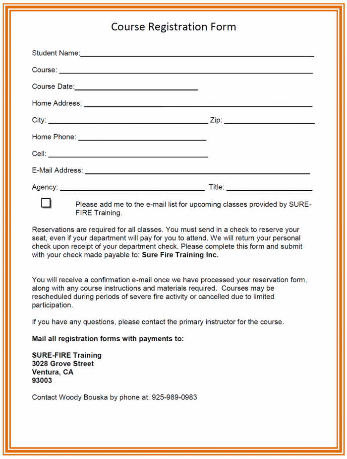 Course registration form