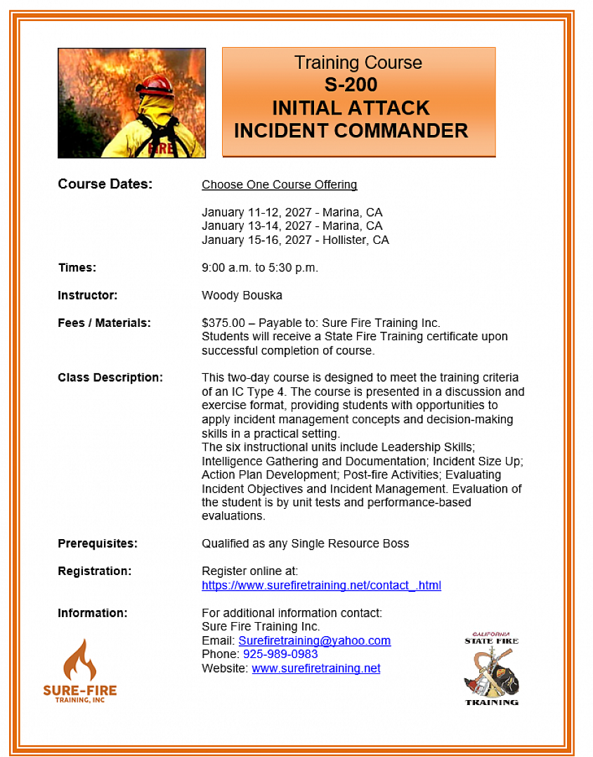 S-200 Initial Attack IC Course Flyer